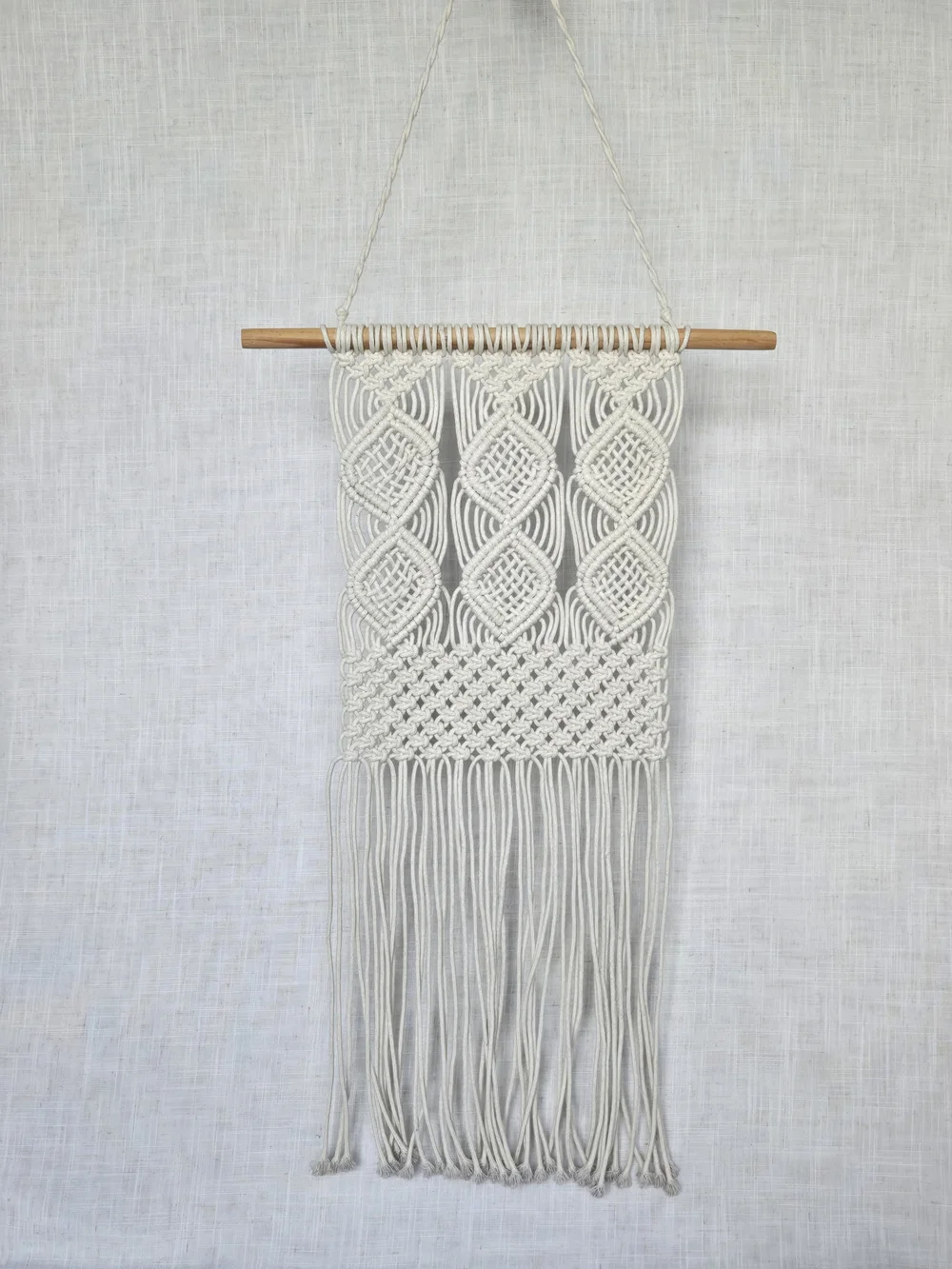 Set of Two Handwoven Macramé Wall Hangings Natural Cream Cotton On Wooden Dowels